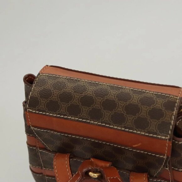 CELINE Macadam Canvas Backpack PVC Leather Brown Gold Auth - Picture 12 of 16